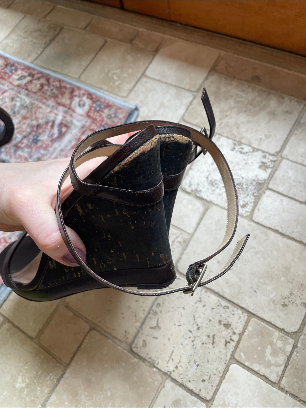 Jimmy Choo Women's Brown Leather Wedge Sandals with Ankle Strap Authentic 41 - Picture 4 of 11